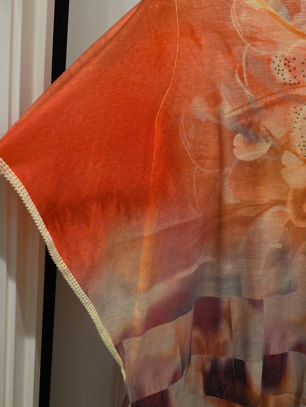 Catherines Floral Embellishef Caftan Tunic - Coral Peach 18/20W - Picture 4 of 5